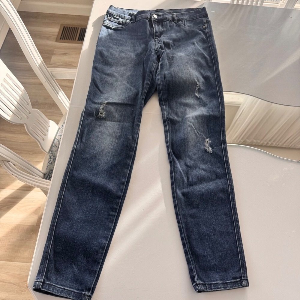 New York & Company Soho Legging Jeans Womens 8 Dark Wash Distressed High Rise